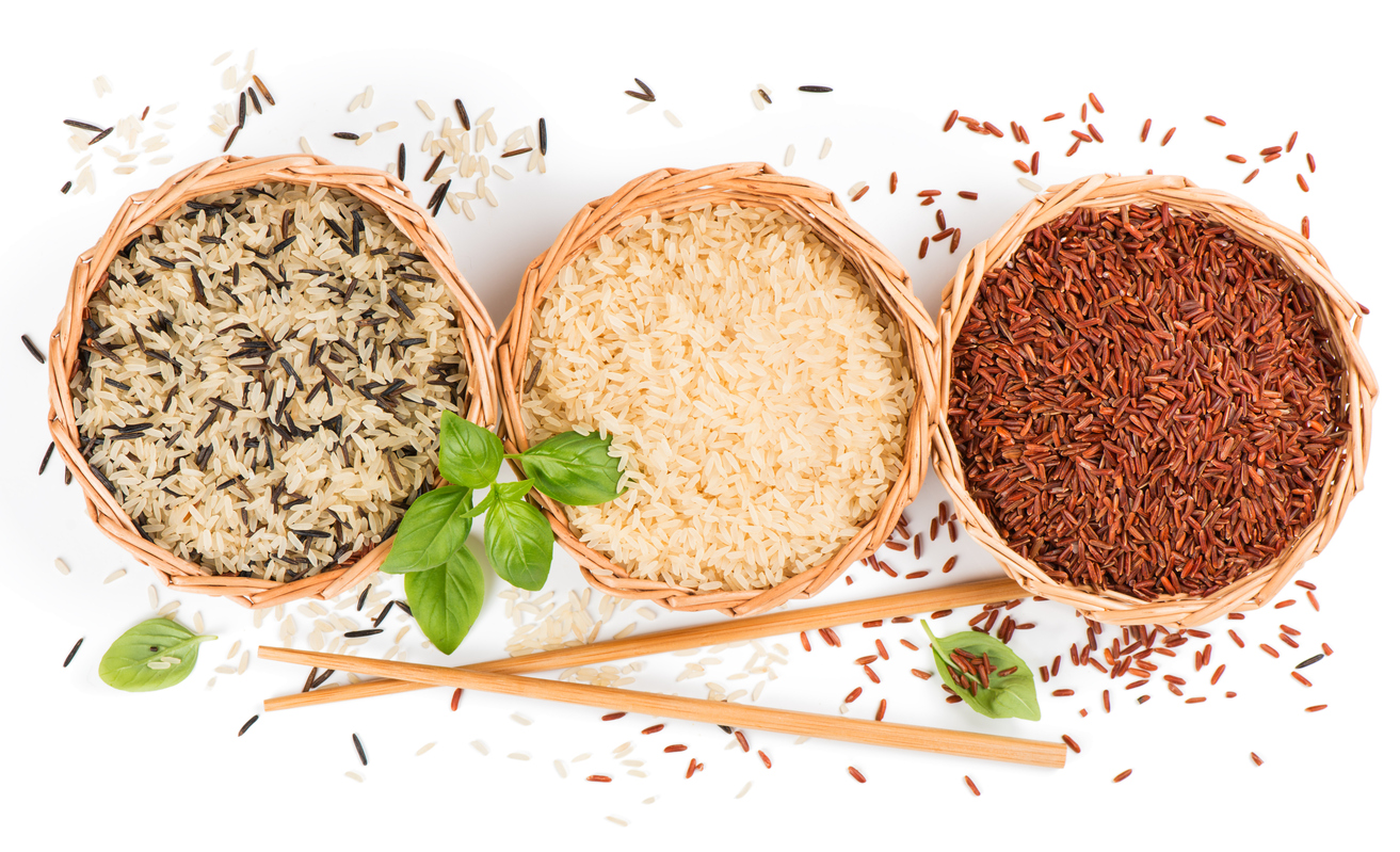 Organic brown basmati, short grain brown rice and black rice